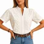 Women's white button front blouse for work