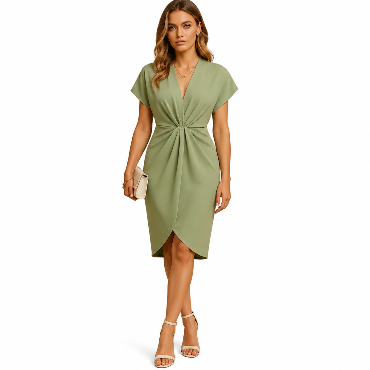 Women's pink wrap midi dress